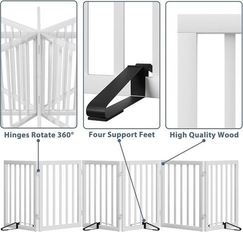 Wooden Dog Gate Freestanding Foldable 4 Panel Pet Gates Extra Wide Dog Gates for Indoor Doorways Stairs 24in Height Support Feet Included in Saudi Arabia