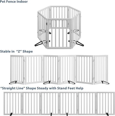 Wooden Dog Gate Freestanding Foldable 4 Panel Pet Gates Extra Wide Dog Gates for Indoor Doorways Stairs 24in Height Support Feet Included in Saudi Arabia