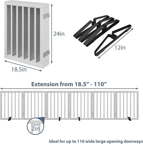 Wooden Dog Gate Freestanding Foldable 4 Panel Pet Gates Extra Wide Dog Gates for Indoor Doorways Stairs 24in Height Support Feet Included in Saudi Arabia