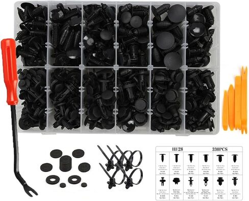 330Pcs 12Sizes Car Plastic Rivets Fasteners Push Type Pin Rivets Clips Trim Kit for Ford Honda GM Acura Chrysler ETE in Saudi Arabia