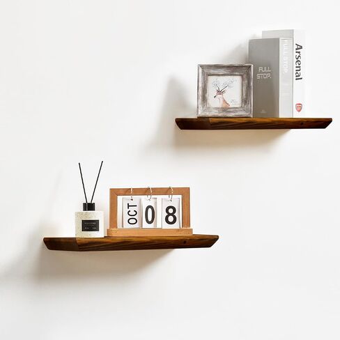 Wood Floating Shelves for Wall Set of 2 | Natural Wood Floating Book Shelves Bathroom Bedroom Living Room Modern Decor 6.7" Wide Floating Shelf | Black Floating Shelves in Kuwait
