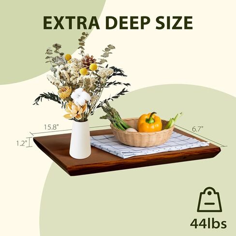 Wood Floating Shelves for Wall Set of 2 | Natural Wood Floating Book Shelves Bathroom Bedroom Living Room Modern Decor 6.7" Wide Floating Shelf | Black Floating Shelves in Kuwait