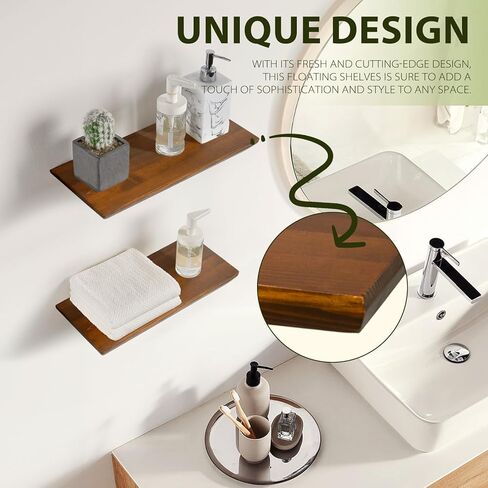 Wood Floating Shelves for Wall Set of 2 | Natural Wood Floating Book Shelves Bathroom Bedroom Living Room Modern Decor 6.7" Wide Floating Shelf | Black Floating Shelves in Kuwait