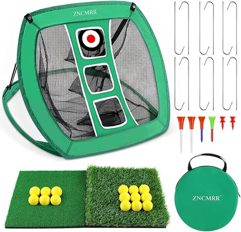 Pop Up Golf Chipping Net, Indoor/Outdoor Golfing Target Net Collapsible Portable Golf Hitting Net with 15 Training Balls and 2 Hitting Mats for Backyard Driving and Swing in Saudi Arabia