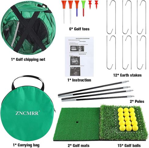 Pop Up Golf Chipping Net, Indoor/Outdoor Golfing Target Net Collapsible Portable Golf Hitting Net with 15 Training Balls and 2 Hitting Mats for Backyard Driving and Swing in Saudi Arabia