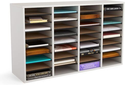 Safco Wooden Paper and Mail Organizer for Home Office and Classroom, Adjustable Shelves and Stackable, 24 Compartments, Modern Gray in Kuwait