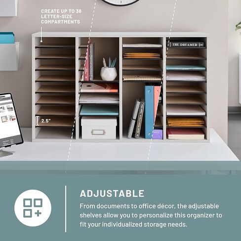 Safco Wooden Paper and Mail Organizer for Home Office and Classroom, Adjustable Shelves and Stackable, 24 Compartments, Modern Gray in Kuwait