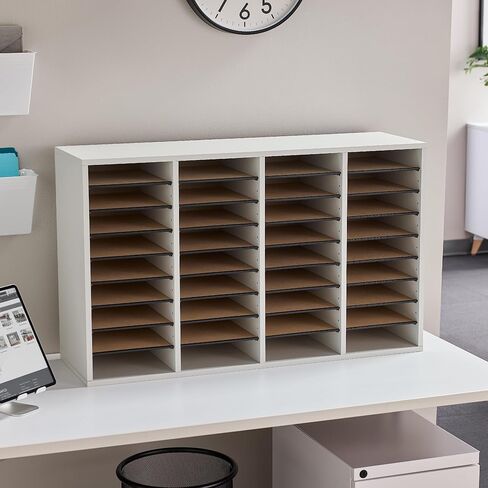 Safco Wooden Paper and Mail Organizer for Home Office and Classroom, Adjustable Shelves and Stackable, 24 Compartments, Modern Gray in Kuwait