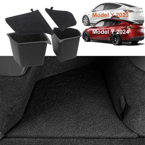 Fit Tesla Model 3 Trunk Organizer, Side Storage Box, Rear Trunk Storage Bin with Cover for 2020 2021 2022 2023 Tesla Model 3 Accessories in Kuwait