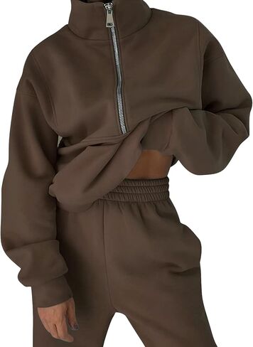 طقم رياضي عصري للنساء من ايسكتند، طقم مكون من قطعتين بنصف سحاب وسروال وسويت شيرت للسفر in Kuwait