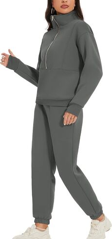 طقم رياضي عصري للنساء من ايسكتند، طقم مكون من قطعتين بنصف سحاب وسروال وسويت شيرت للسفر in Kuwait