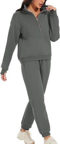 طقم رياضي عصري للنساء من ايسكتند، طقم مكون من قطعتين بنصف سحاب وسروال وسويت شيرت للسفر in Kuwait