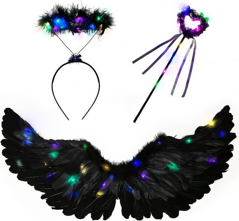 Goenb Light up Angel Wings, Angel Costume for Woman Adults Girls Kids Angel Wings and Halo Accessories for Halloween Party in Saudi Arabia