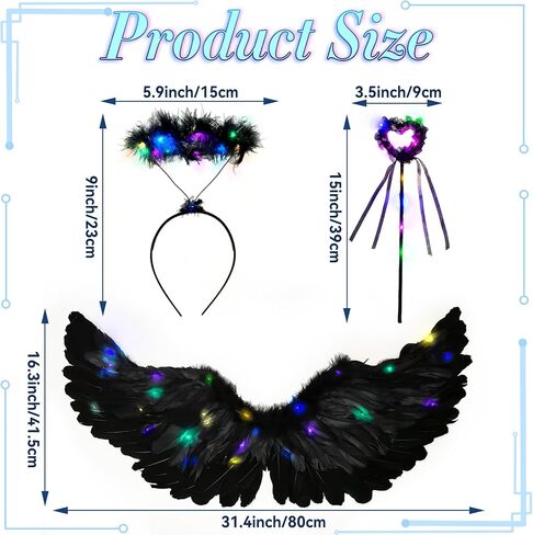 Goenb Light up Angel Wings, Angel Costume for Woman Adults Girls Kids Angel Wings and Halo Accessories for Halloween Party in Saudi Arabia