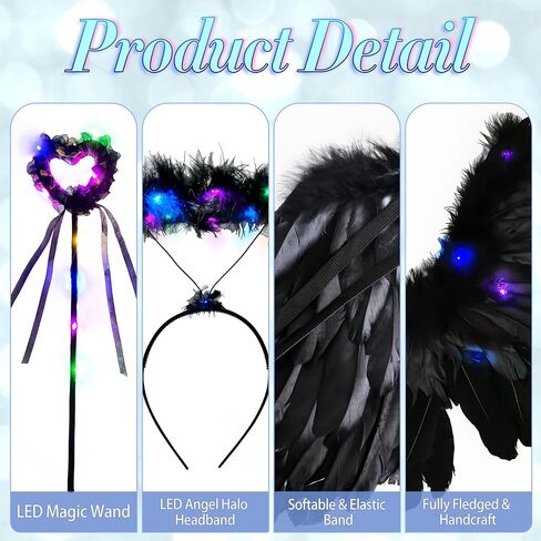 Goenb Light up Angel Wings, Angel Costume for Woman Adults Girls Kids Angel Wings and Halo Accessories for Halloween Party in Saudi Arabia