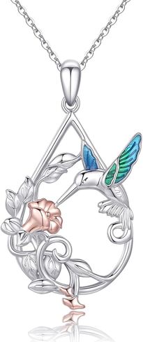 كونبو قلادة طائر طنان من الفضة الاسترلينية عيار 925 مع قلادة طائر طنان تركواز مع زهرة فيروز، مجوهرات هدايا عيد الميلاد التذكارية للنساء والفتيات، فضة استرلينية، لا, فضة استرلينية, لا أحجار كريمة in Kuwait