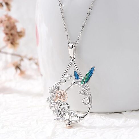 كونبو قلادة طائر طنان من الفضة الاسترلينية عيار 925 مع قلادة طائر طنان تركواز مع زهرة فيروز، مجوهرات هدايا عيد الميلاد التذكارية للنساء والفتيات، فضة استرلينية، لا, فضة استرلينية, لا أحجار كريمة in Kuwait