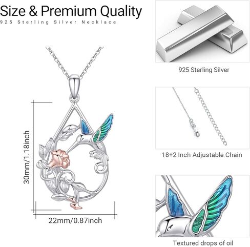 كونبو قلادة طائر طنان من الفضة الاسترلينية عيار 925 مع قلادة طائر طنان تركواز مع زهرة فيروز، مجوهرات هدايا عيد الميلاد التذكارية للنساء والفتيات، فضة استرلينية، لا, فضة استرلينية, لا أحجار كريمة in Kuwait