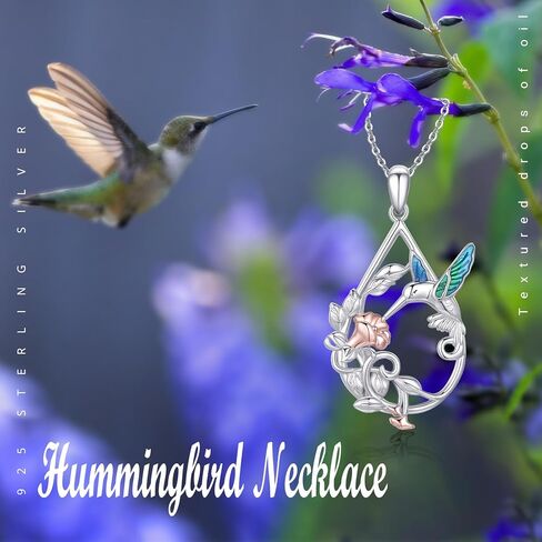 كونبو قلادة طائر طنان من الفضة الاسترلينية عيار 925 مع قلادة طائر طنان تركواز مع زهرة فيروز، مجوهرات هدايا عيد الميلاد التذكارية للنساء والفتيات، فضة استرلينية، لا, فضة استرلينية, لا أحجار كريمة in Kuwait