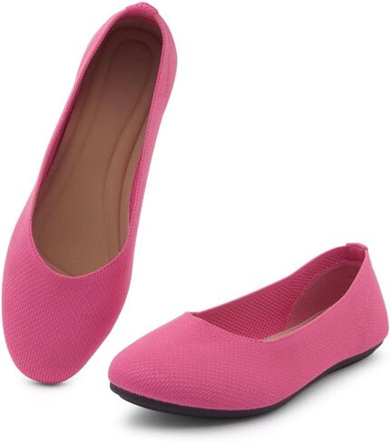 Shoe Land Flats for Women – Knit Ballet Flats, Soft Square Toe Slip-On Flat Shoes with Memory Foam, Foldable Lightweight Comfort for Work Travel Daily Wear in Saudi Arabia