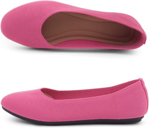 Shoe Land Flats for Women – Knit Ballet Flats, Soft Square Toe Slip-On Flat Shoes with Memory Foam, Foldable Lightweight Comfort for Work Travel Daily Wear in Saudi Arabia