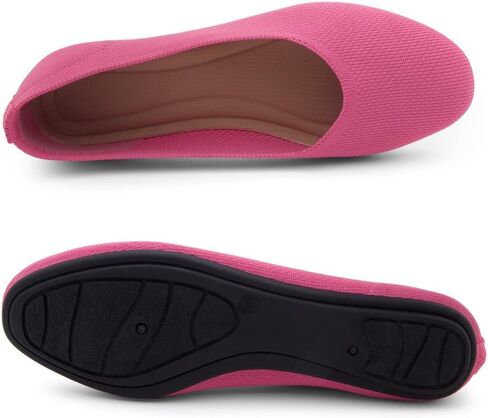 Shoe Land Flats for Women – Knit Ballet Flats, Soft Square Toe Slip-On Flat Shoes with Memory Foam, Foldable Lightweight Comfort for Work Travel Daily Wear in Saudi Arabia