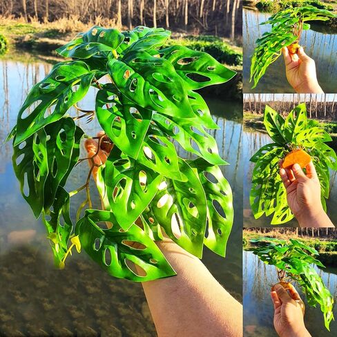 Woyrise Reptile Artificial Plants for Terrarium, Amphibian Habitat Decor Plant, Bearded Dragon Tank Decorations fit Gecko Lizard Chameleon Ball Python Snake Frog - Monstera in Saudi Arabia
