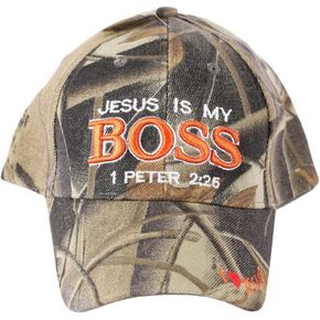 Jesus is My Boss Black Canvas Baseball Cap with Embroidery | One Size Fits All | Adjustable Hook & Loop Closure | 100% Cotton | 6 Panel hat w/ 6 Eyelets