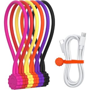 Rich&Ray Reusable Silicone Twist Ties, Magnetic Cable Ties with Strong Magnet for Organizing Cables, Hanging Stuff, Used in Many Ways or Just for Fun (6C - 6pack)