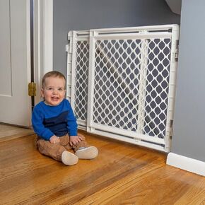 Toddleroo by North States Baby Gate for Stairs: Stairway Secure Gate. Fits Openings 27"-41" Wide. Safety Latch, Hardware Mount. Child Gates for Doorways. Made in USA. (27" Tall, Soft White)