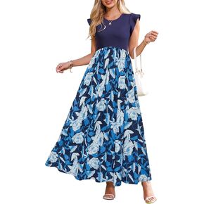 OUGES Women 2024 Spring Summer Dresses Maternity Sleeveless Ribbed Fashion Casual Outfits Maxi Dress with Pockets