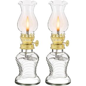 2 Pieces Glass Oil Lamp, Vintage Glass Clear Kerosene Lamp Indoor Decorative Hurricane Lamp Oil Lantern for Tabletop Decor and Emergency Lighting (Brown)