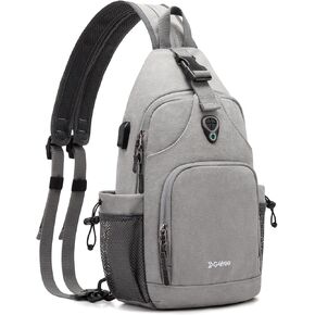 G4Free Sling Bag Canvas Crossbody Backpack with USB Charging Port, Convertible Chest Bag Casual Daypack for Travel Outdoor Cycling Hiking(Dark Grey)