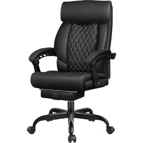 Office Chair, Big and Tall Office Chair, Reclining Office Chair with Footrest Home Office Desk Chairs, High Back Ergonomic Office Chair with Lumbar Support, Executive Leather Office Desk Chair