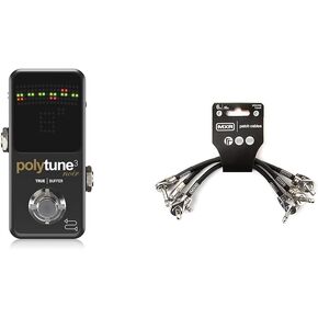 TC Electronic POLYTUNE 3 NOIR Tiny Polyphonic Tuner with Multiple Tuning Modes and Built-In BONAFIDE BUFFER & MXR Patch Cable 6 in|15 cm - 3 Pack (3PDCP06)