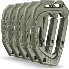 M-Tac Military Plastic Tactical Carabiners - Multi Purpose Carabiner Clip Tactical D Ring - Plastic D-Clips Pack of 5