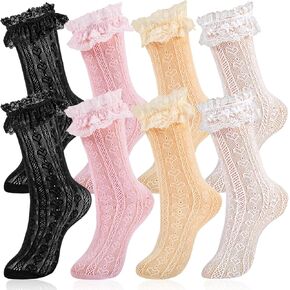 4 Pairs Lace Socks Women, Ruffle Socks, Ankle Socks Cute Socks for Princess Wedding, Halloween Socks for Ladies Girl