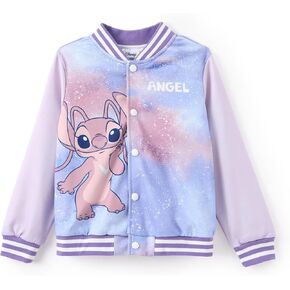 Disney Mickey and Friends Girls Letterman Varsity Bomber Coat, Hot Pink Sweatshirt 7-8 Years