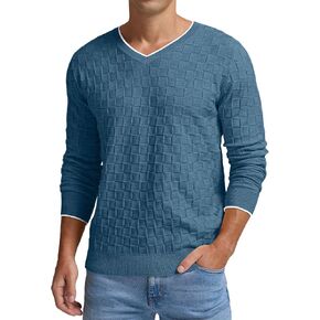 Sailwind Mens V-Neck Sweater Cable Knit Long Sleeve Casual Basketweave Stitch Pullover Sweater in Kuwait