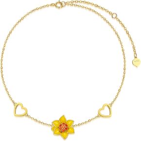 sisgem 14k سوار زهرة الذهب الحقيقي للنساء الفتيات، الذهب الأصفر رائعة سوار لؤلؤ اللوتس / سوار قلب ديزي / سوار عباد الشمس خلخال هدايا عيد ميلاد الذكرى السنوية لها 6.5 بوصة + 1 بوصة + 1 بوصة