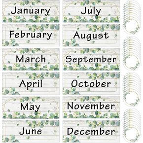 Zonon 48 Pieces Holiday Monthly Headliners Set 12 Months of The Year Headers Seasonal Monthly Bulletin Board Borders with 36 Round Blank Confetti Cutouts(Simple Style)