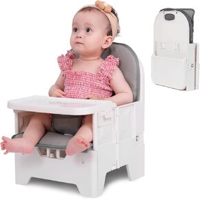 Portable Baby Booster Seat for Kitchen Chair, BABELIO Easy Folding Baby Dining Chair with Adjustable Tray, Travel Booster Baby Chair for Indoor and Outdoor, Suited for Babies Aged 6-36 Months