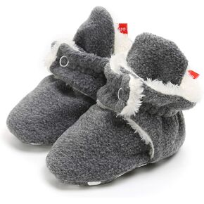 HsdsBebe Unisex Newborn Baby Cotton Booties Non-Slip Sole for Toddler Boys Girls Infant Winter Warm Fleece Cozy Socks Shoes(M1920 Dark Grey,11)