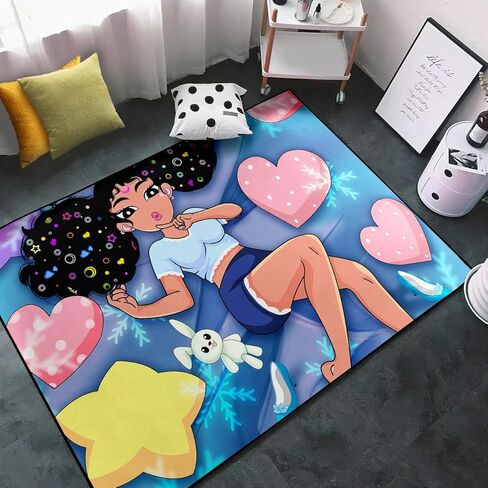 Girls Rugs for Bedroom Black Magic Girl Area Rug Girls Room Decor Cute African American Girls Floor Rugs for Living Room Decor Soft Small Carpets Yoga Mats for Women Pink 2X3 Feet in Kuwait