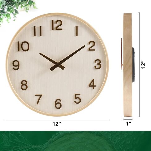ساعة حائط خشبية حديثة من ونزوم، ديكور وإكسسوارات المطبخ الأحمر مقاس 12 بوصة، ساعات ديكور غير موقوتة تعمل بالبطارية لغرفة المعيشة/غرفة النوم/الحمام/المنزل (غطاء زجاجي) in Kuwait