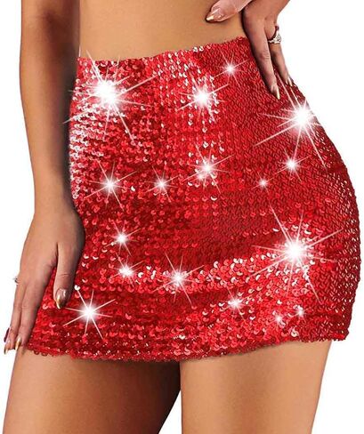 Zoestar Sequin Hip Skirt Glitter Party Skirts Dance Hip Skirt Rave Club Warp Skirt Performance Costume for Women and Girls in Kuwait