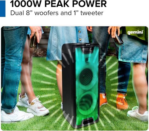 مكبر صوت محمول للحفلات من جيميني GLS-550 - قوة عالية 800 وات، تأثيرات إضاءة LED، بث بلوتوث من فئة هاي فاي، بطارية طويلة الأمد، تتضمن ميكروفون وجهاز تحكم عن بعد in Kuwait
