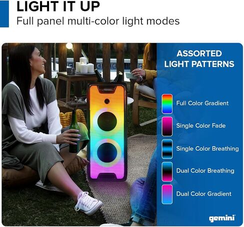 مكبر صوت محمول للحفلات من جيميني GLS-550 - قوة عالية 800 وات، تأثيرات إضاءة LED، بث بلوتوث من فئة هاي فاي، بطارية طويلة الأمد، تتضمن ميكروفون وجهاز تحكم عن بعد in Kuwait