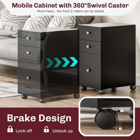 Shintenchi Wood Lateral File Cabinets, Office Filing Cabinets with Socket and USB Charging Port, Modern Rolling Printer Stand with Storage for A4, Letter Size and File Folders, Rustic Brown in Saudi Arabia