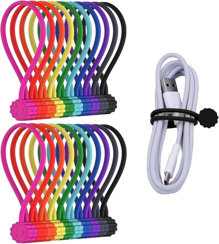 Rich&Ray Magnetic Reusable Silicone Cable Ties, Phone Cord Holder 7.48'' | For Headphone Cables, Charging Cable Organizer, Book Markers, Hanging Stuff in Kuwait